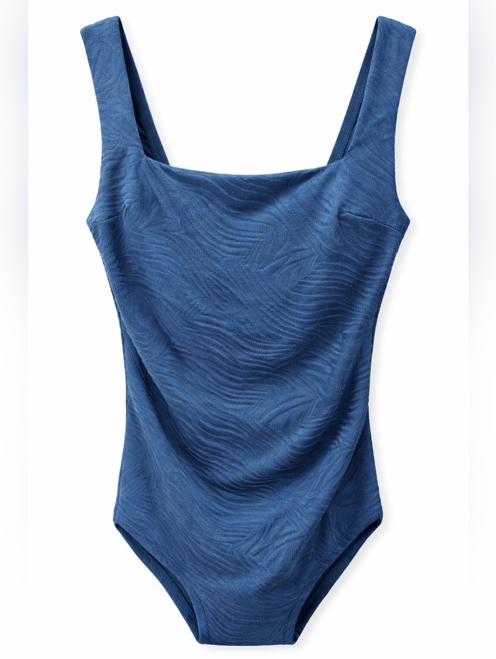 SHADE & SHORE Blue Textured Square-Neck One-Piece Swimsuit.